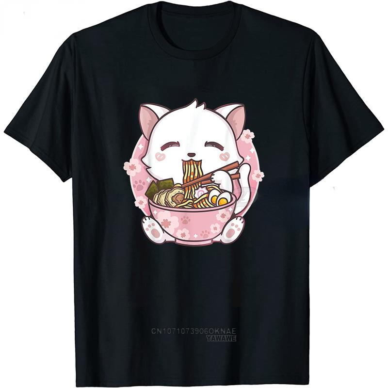 Love Ramen Japanese Noodles Cat Tshirt Men Print Unsixe Short Sleeve T Shirt Hip Hop Kawaii T-S