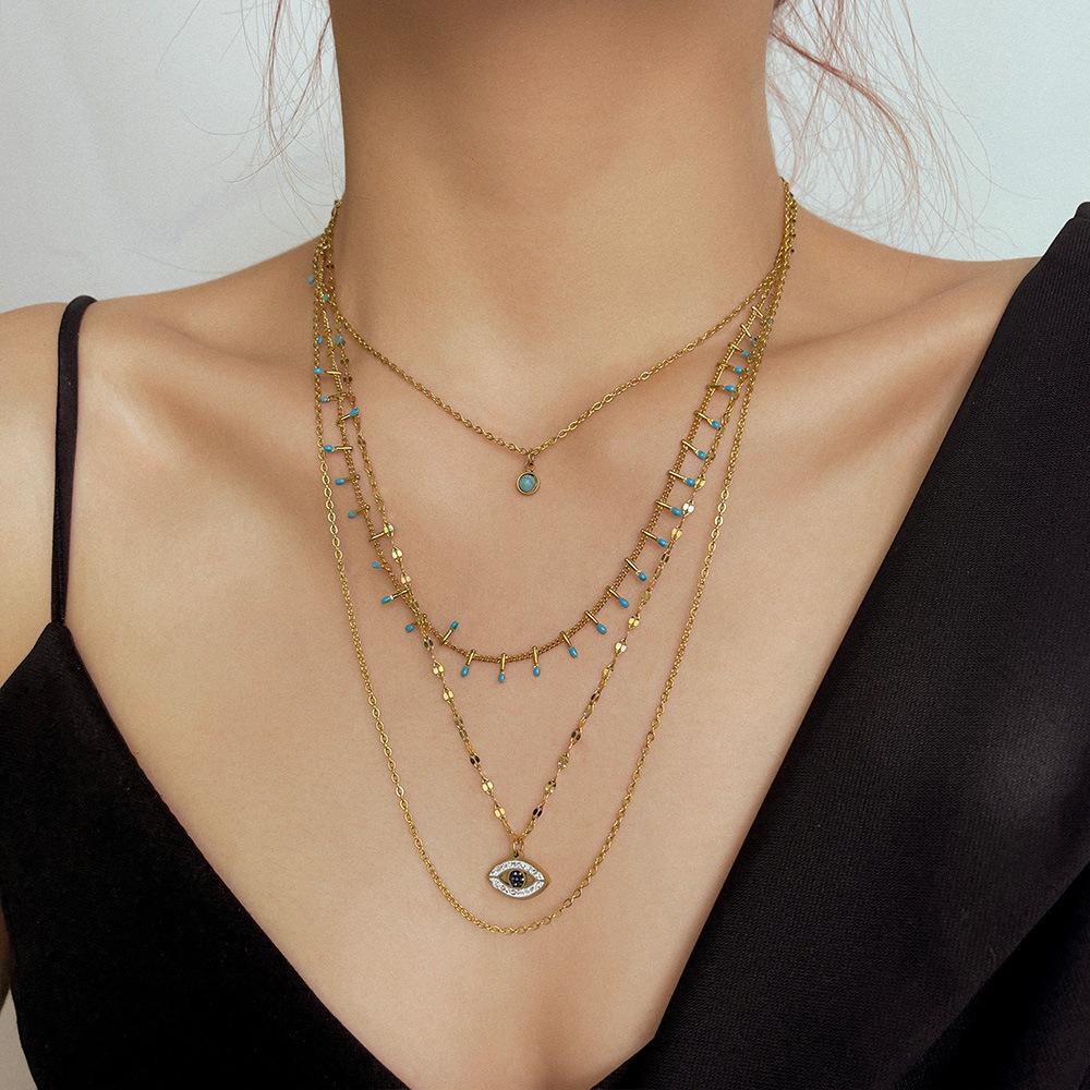 Ladies Titanium Steel Multi Layer Pendant Necklace Jewelry