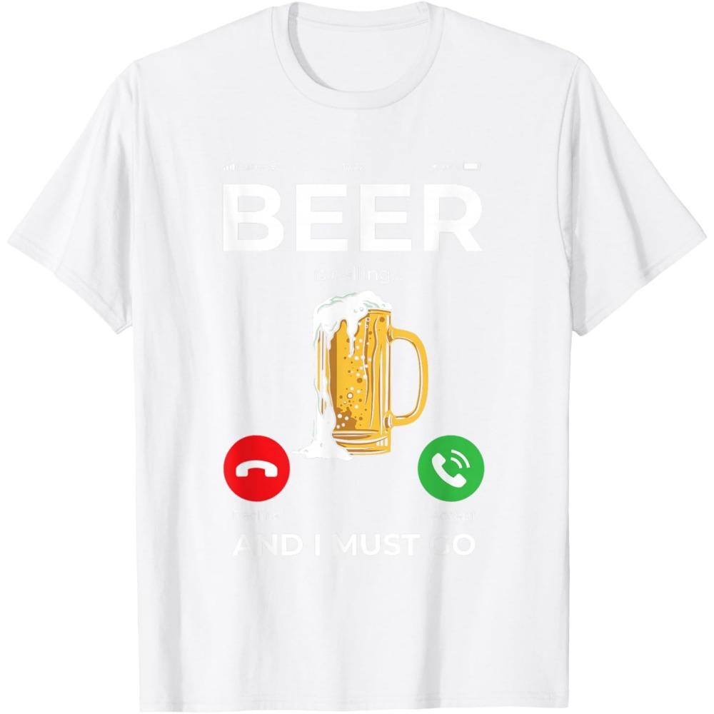 Damen Sommer Bier Ruft und Ich Muss Gehen Print T-Shirt Lässig Lustig Bier Grafik Kurzarm Tee Top