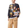 Li Ning Wade Series Musterdruck Gespleißtes Lockeres Rundhals-Sweatshirt Herren Sweatshirt Schwarz AWDRA83-1