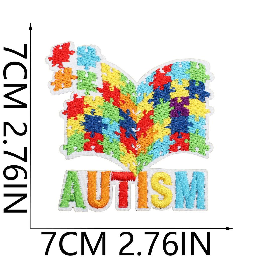 Färg pussel broderi tyg klistermärke liten dinosaurie dator broderi etikett tecknad sköldpadda autism kampanj patch klistermärke strykning