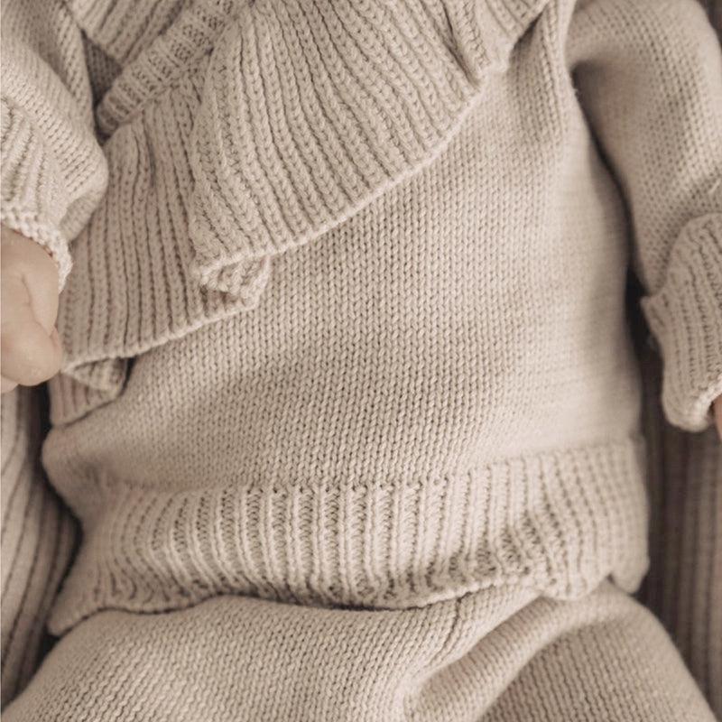 Autumn & Winter Baby Girls Long-Sleeved Sweater and Pants Set with Ruffle Knit Cardigan, Outerwear & Headband, European & American Style