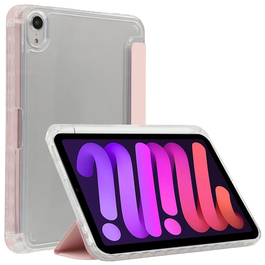 For iPad mini (2024)/(2021) Case Origami Stand PU Leather Clear Back Tablet Cover