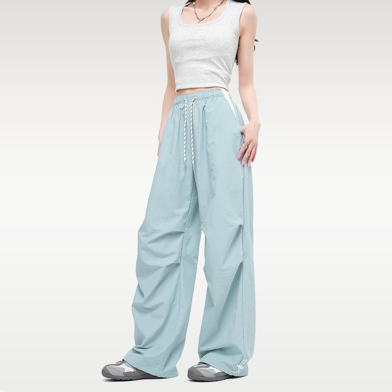 Nylon Quick-drying Sweatpants Women's Summer New High-waisted and Thin Drawstring Leggings Casual Wide-leg Overalls