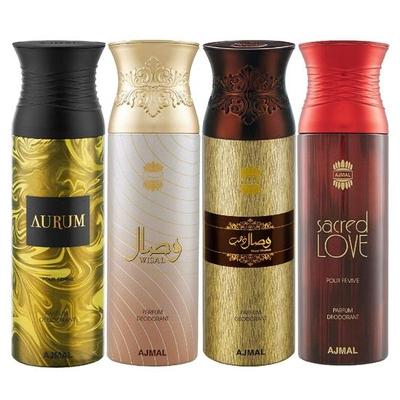 Ajmal Aurum & Wisal & Wisal Dhahab & Sacred Love Deodorant Sprey- Erkekler İçin (200 ml, 4'lü Paket)