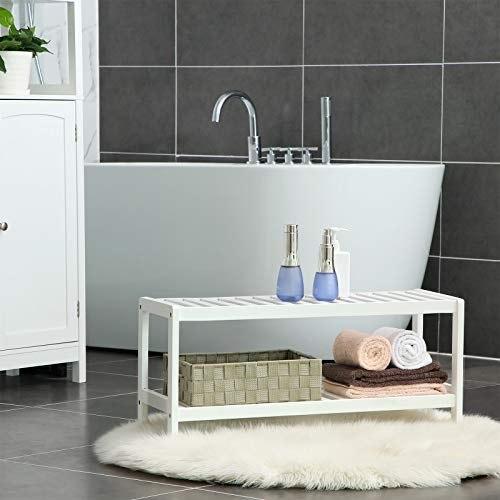 Natural Bamboo 2-Tier Shoe Rack, Shoe Shelf Plants Books, for Living Room Bedroom Bathroom, 70 X 26 X 33 Cm, White