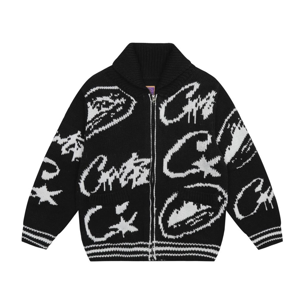 Corteiz Trendy Woolen Zipper Cardigan - American Retro Street Hip Hop Unisex Jacket