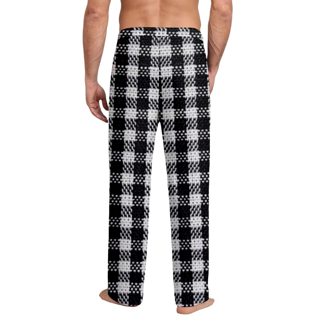 Men's Drawstring Pocket Casual Pants Plaid Stripe Print Pocket Casual Pants Home Pajama Pants