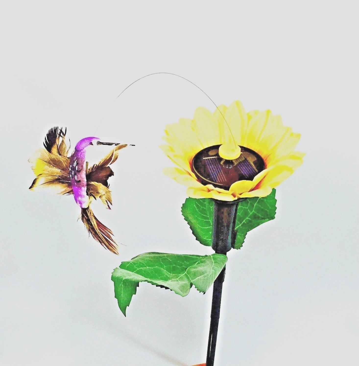 

With Solar Sunflower Fluttering Hummingbirdsolar Or Battery Power Garden Stake