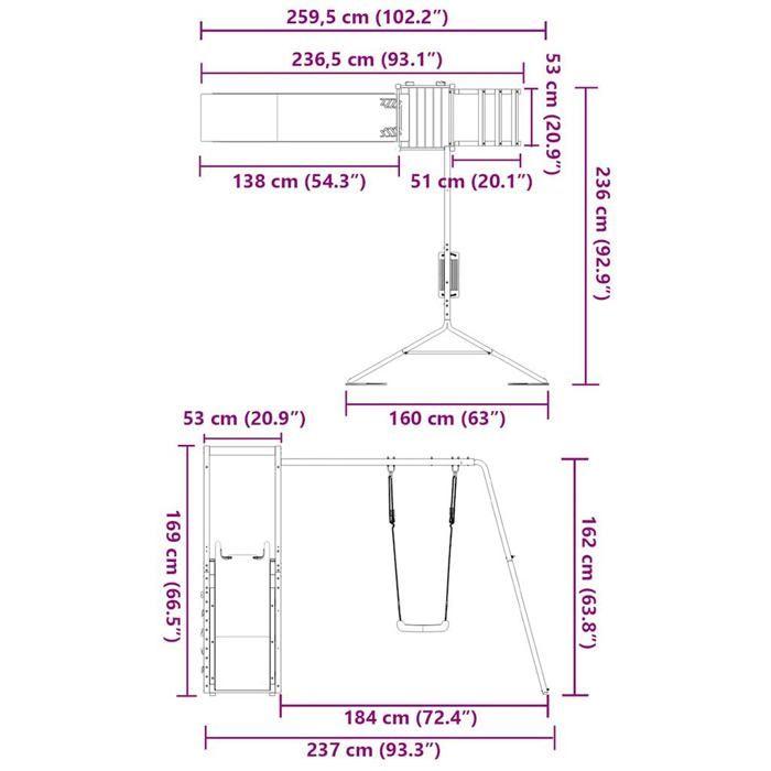 VidaXL Aire de jeux d'extérieur bois massif de douglas, ensemble de jeu, ensemble de jeu en bois, ensemble de terrain de jeu 3155925