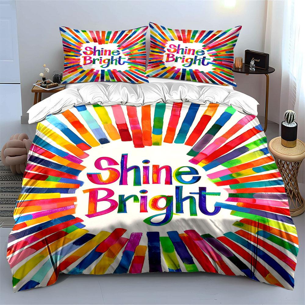 Rainbow stripes, "Shine Bright". Bedding sets Duvet cover sets Duvet covers Pillowcases(1 * Duvet Cover 2 * Pillowcases, without duvet insert)