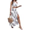 New Vacation Print Elegant Two-piece Set Sling Sleeveless Top and Slit Skirt sets Women