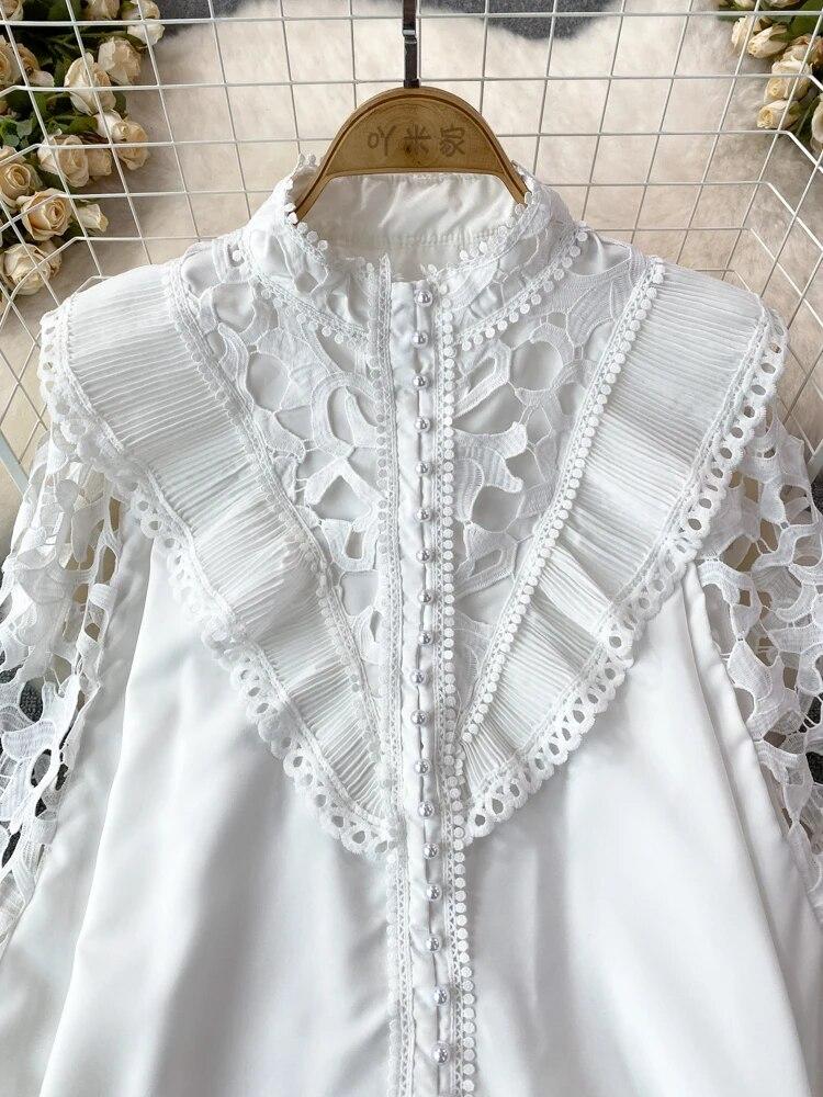 Γυναικεία γυναικεία μπλούζα σε στυλ vintage δικαστήριο με μακρυά μανίκια με φαναράκια πουκάμισα γυναικεία μπλούζα