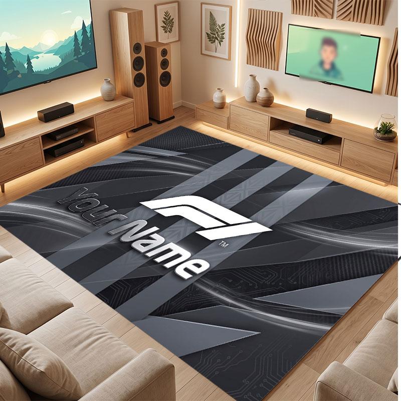 F1 Personalized Crystal Velvet Carpet, Customized Name Text Soft Anti‑Slip Rug for Living Room Bedroom