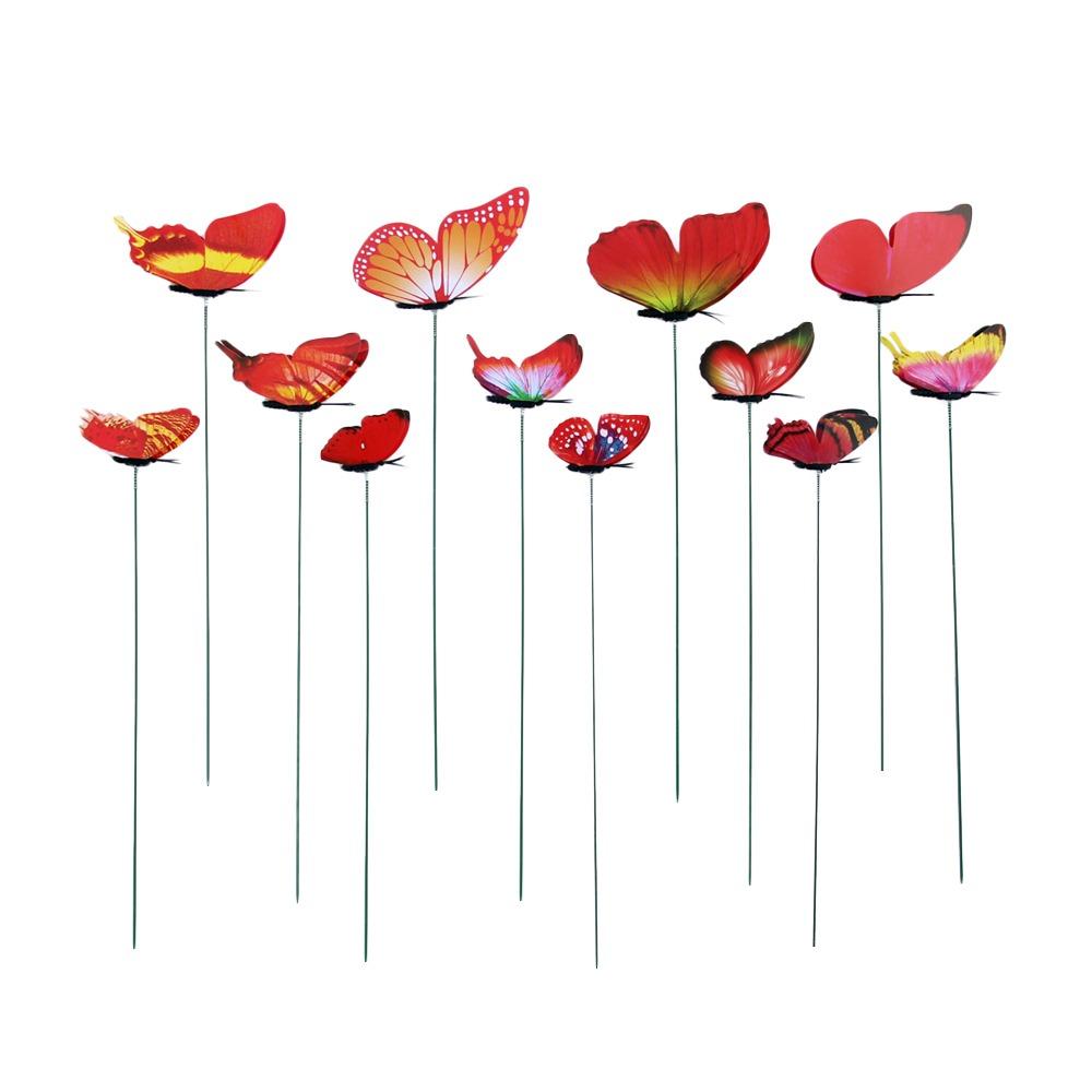 12PCS Multicolor Butterfly Garden Stakes Mixed Size Ornament Simulation Butterfly with Rods Accessories DIY