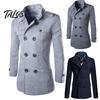 Stylish Men Winter Stand Collar Long Sleeve Double-breasted Woolen Trench Coat