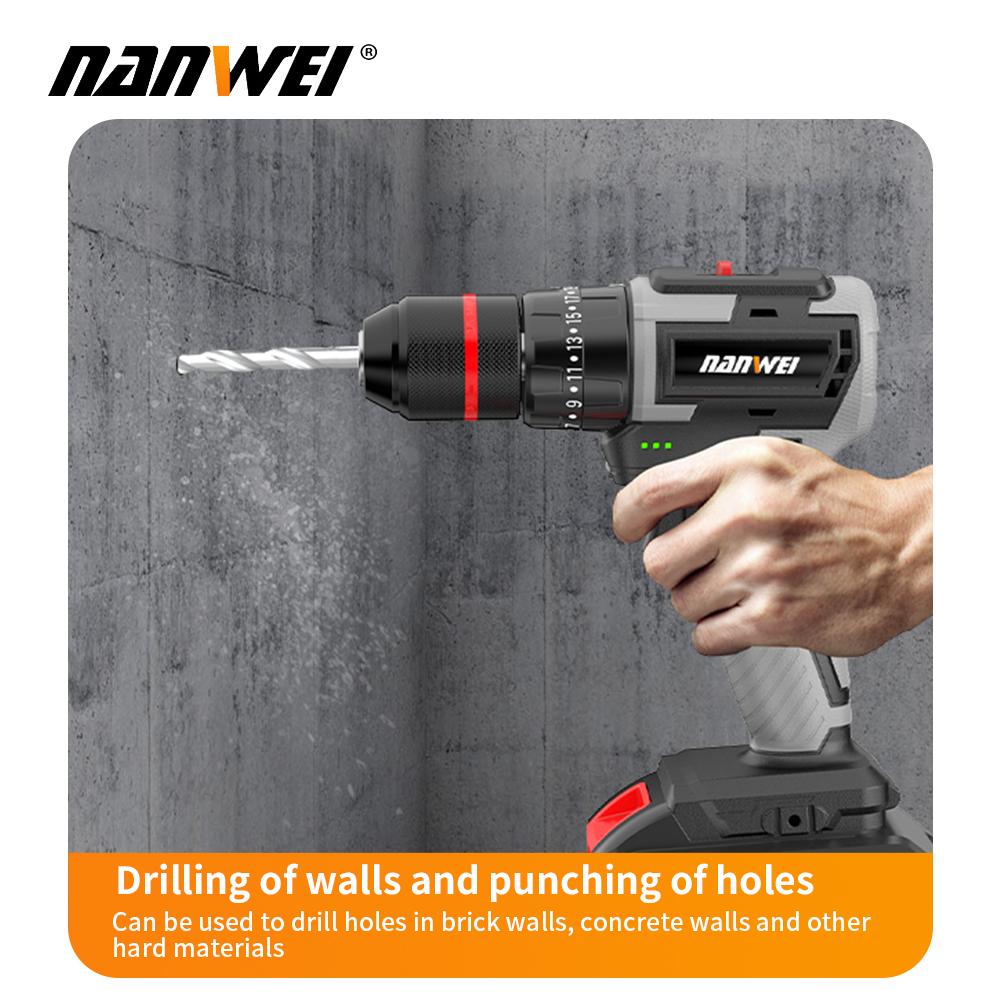 NANWEI 2 Piece 21V Brushless Motor Electric Wrench + Drill Tool Set