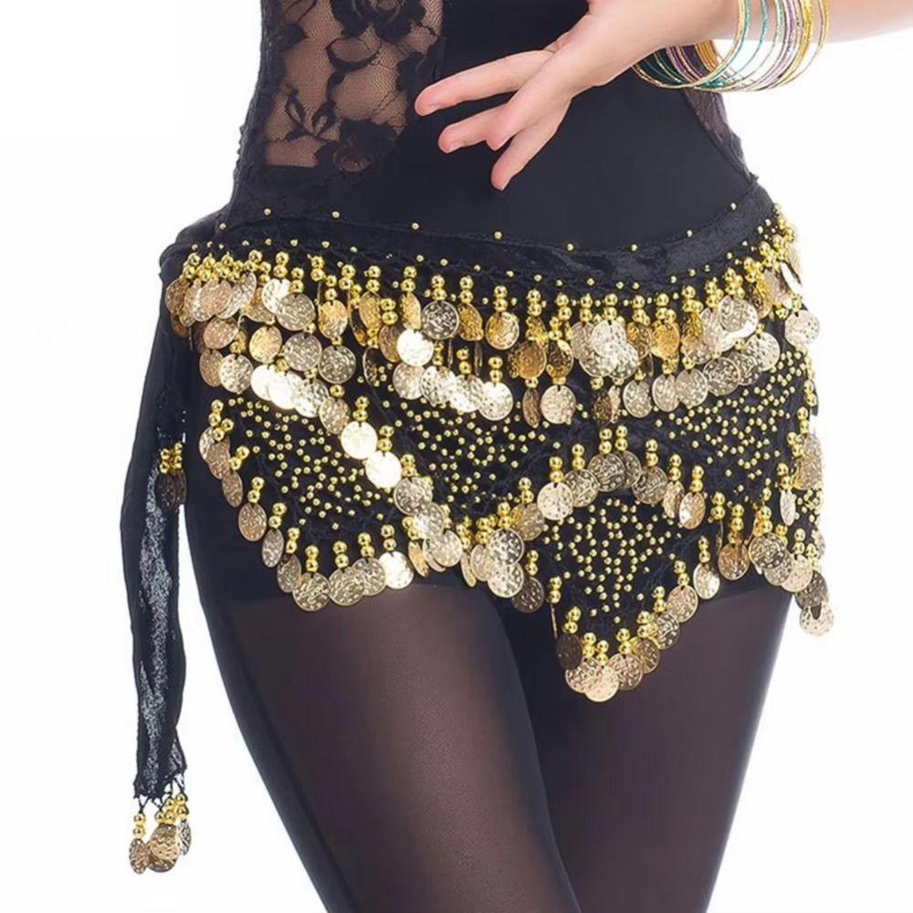 Glitter Sequins Belly Dance Waist Chain Golden Coin Bellydance Coins Belt Dance Costume