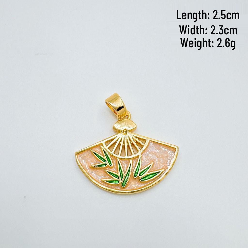 Drip Oil & Tassel Fan Pendant Necklace - Copper-Plated Gold DIY Jewelry Accessory