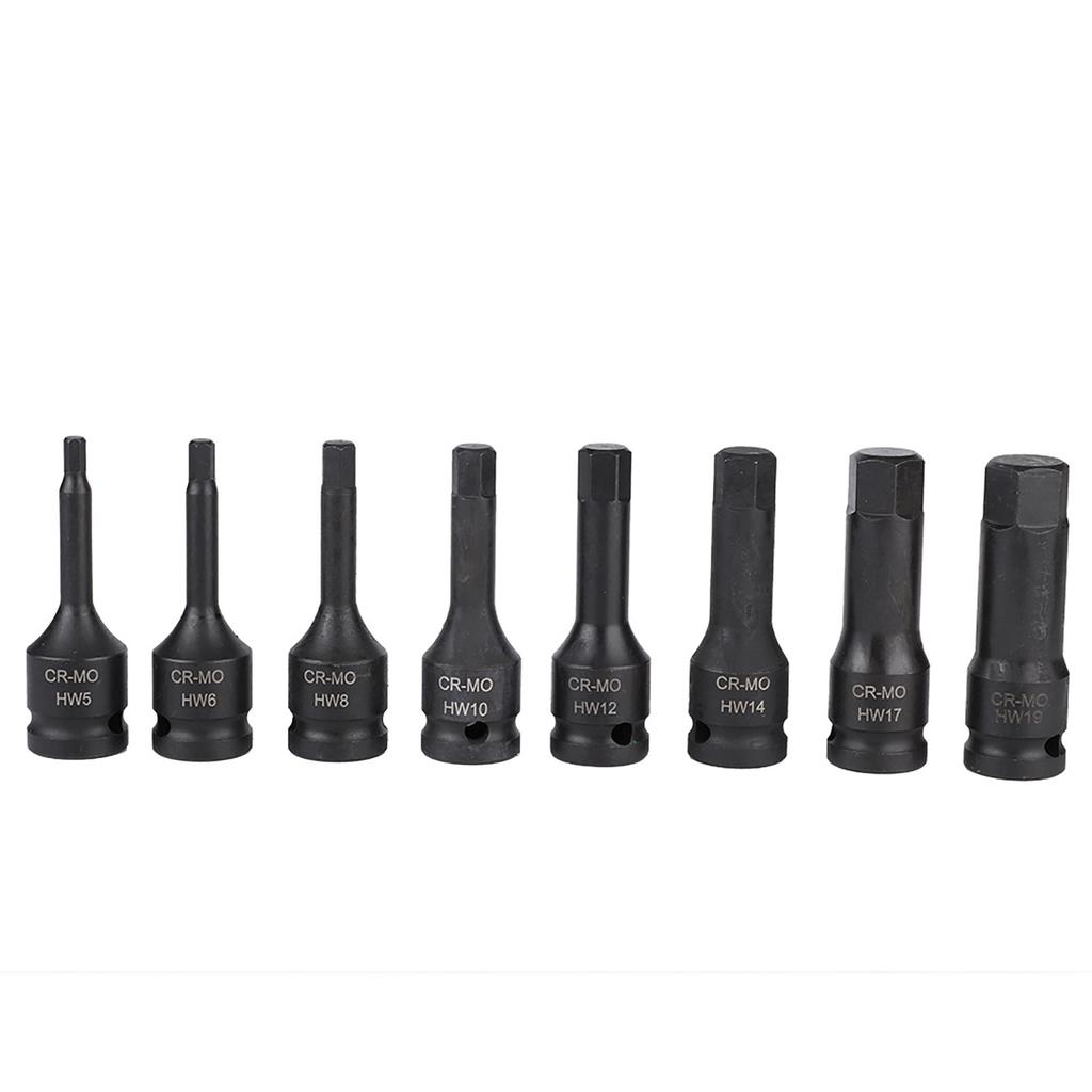 Set de 8 bucăți chei hexagonale Allen pneumatice cu antrenare de 1/2 inch, cu capete H5-H19