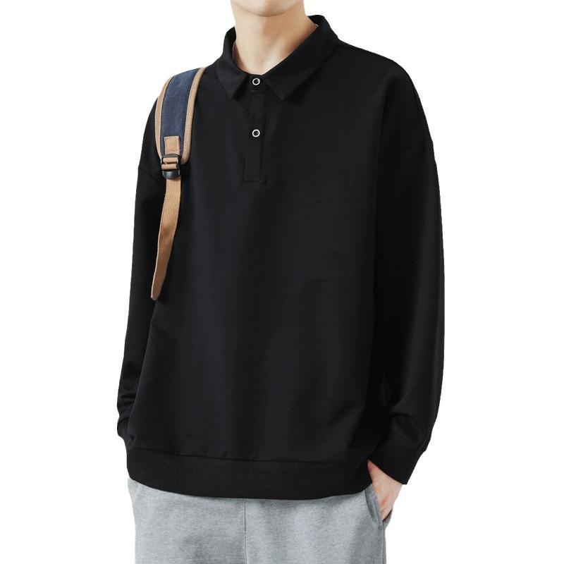 Polo Hoodie Men Spring and Autumn New Lapel Long-sleeved T-shirt Men's Loose Fashion Brand Clothes Fall