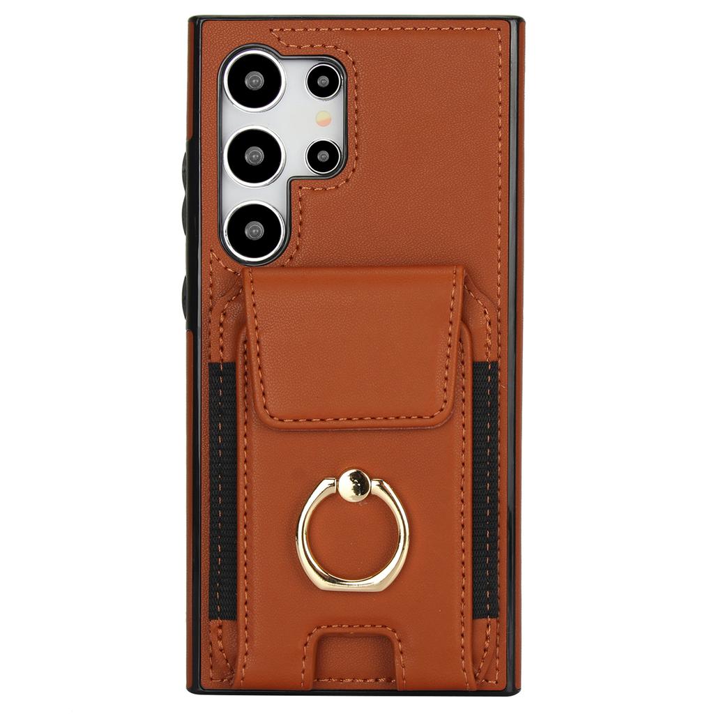 For Samsung Galaxy S24 Ultra Case with Ring Kickstand Leather Coated TPU Phone Cover