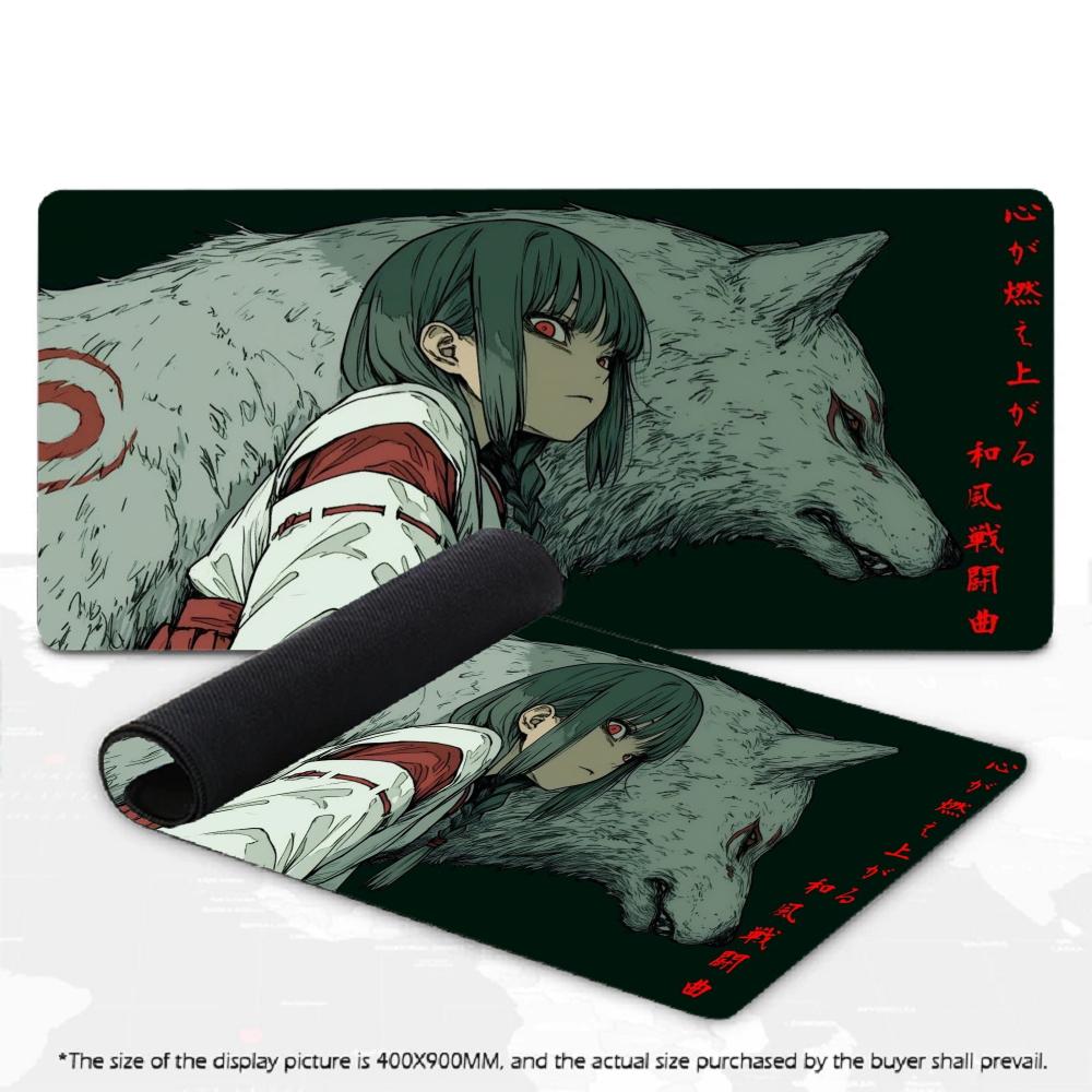 Kimono Anime Girl Mouse Pad XXL White Fox Beast Non‑Slip Rubber Deskmat Pc Game Keyboard Mats Large Computer Mouse Mat