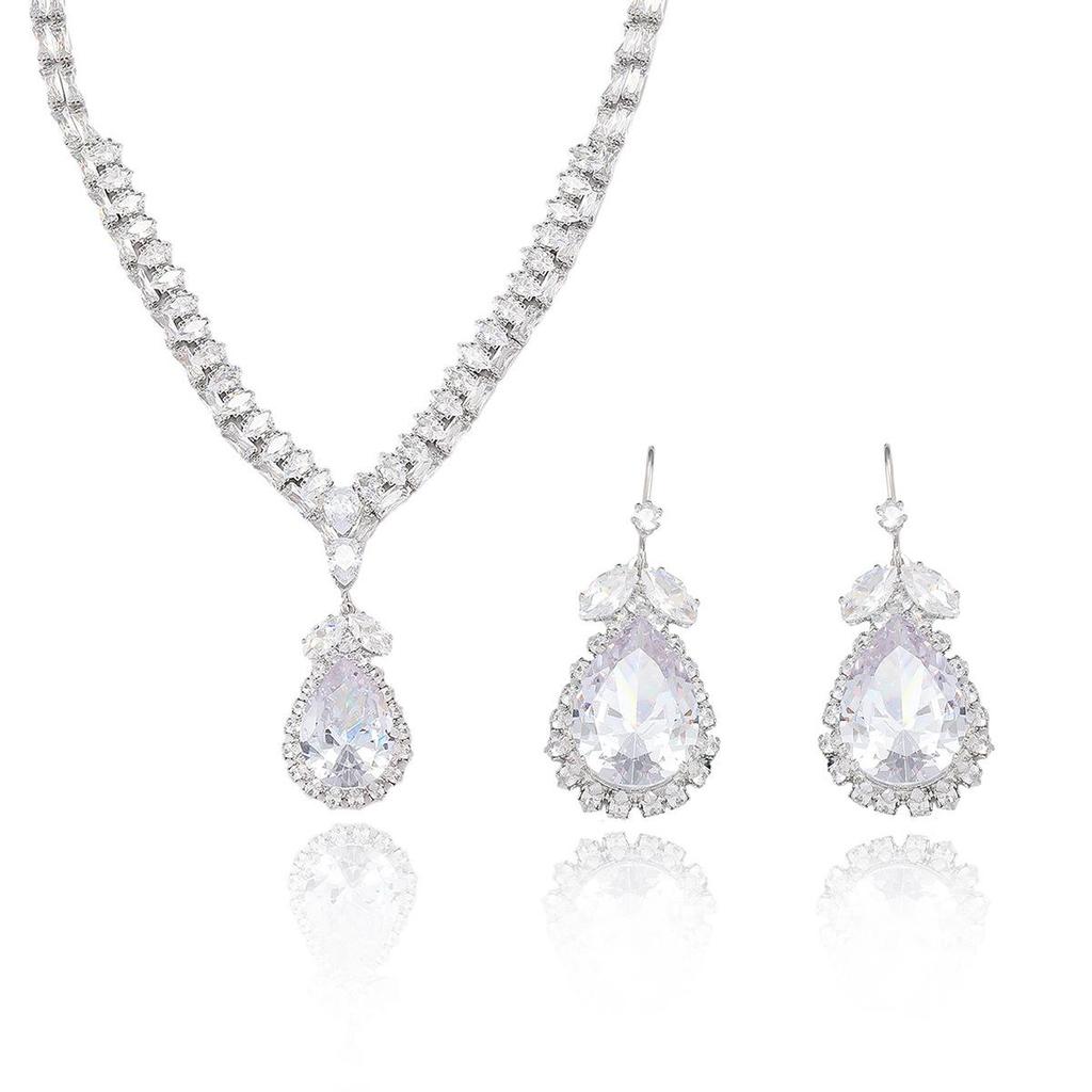 European & American Style Zircon Tulip Necklace and Earrings Set
