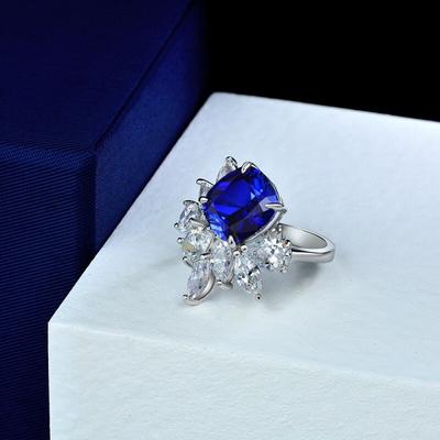 Wedding Ring Sparkling Blue Diamond Ring 925 Sterling Silver Engagement Classic Rings For Women Red Ring Jewelry Gifts