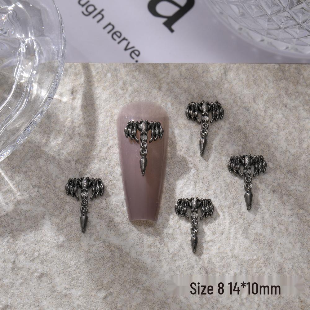 Retro Dunkelchrom Halloween Nagelanhänger: Engel, Schädel, Punk-Herz