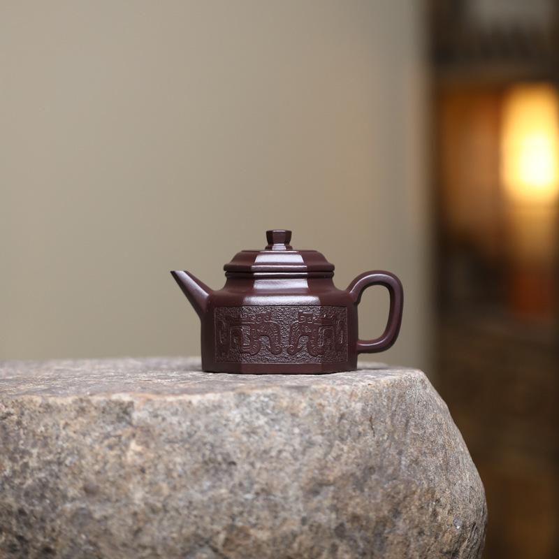 210ml Elegant Yixing Purple Clay Teapots Handmade Hexagonal De Zhong Pot Raw Ore Purple Mud Kettle With Infuser Zisha Teaset Tea