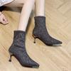 Fashion Four Seasons Booties Women Spring and Autumn New Fashion Pointed Toe High Heel Stiletto Heel Versatile Sleeve Single Boots