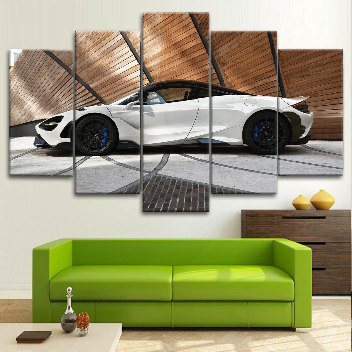 

5Pcs McLaren 765 White Side Super Car Racing 5 Piece Canvas Wall Art Print Home Decor Paintings Poster No Framed Pictures