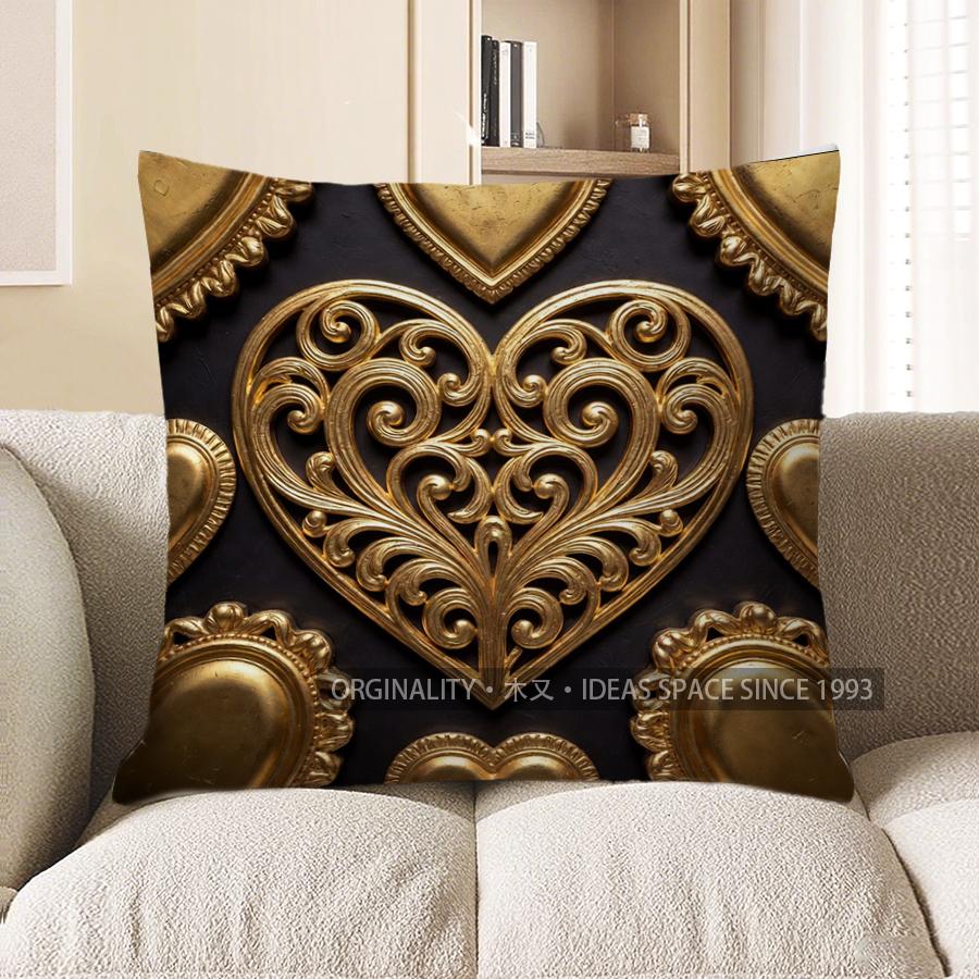 2D Gilded Heart Pattern Digital Print Pillowcase Pattern Cushion Cover Suitable For Sofa Bedroom Car Pillow Cover