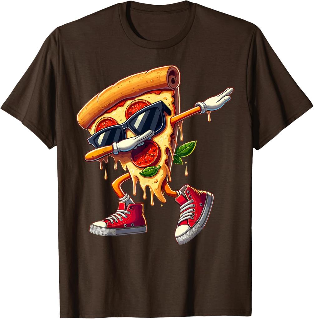 Dabbing Pizza Slice Dancing Foodie Graphic Tee Cool Casual Cotton Short Sleeve T-Shirt for Men