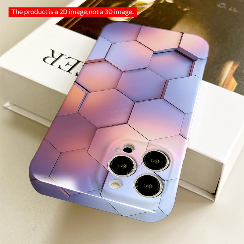 2DFlat Hexagonal Gradient Wall Phone Case All Inclusive Film Hard iPhone Case, Compatible with iPhone 18 Pro Max 17 16 15 14 13 12 11