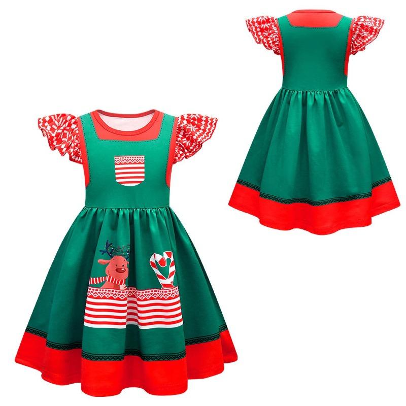 Christmas New Children'S Flying Sleeve Dress 3D Digital Printing Christmas Day Performance Dress
