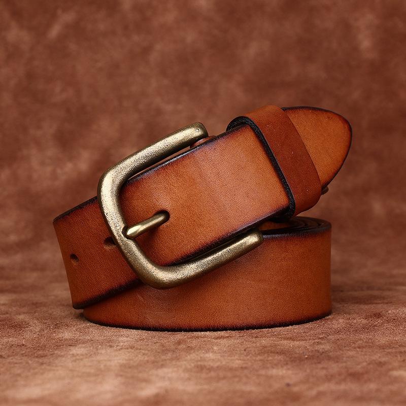 New Water-Dyed Retro Handmade Belt Men'S Genuine Leather Pin Buckle First Layer Cowhide Youth Casual Jeans Belt Men'S