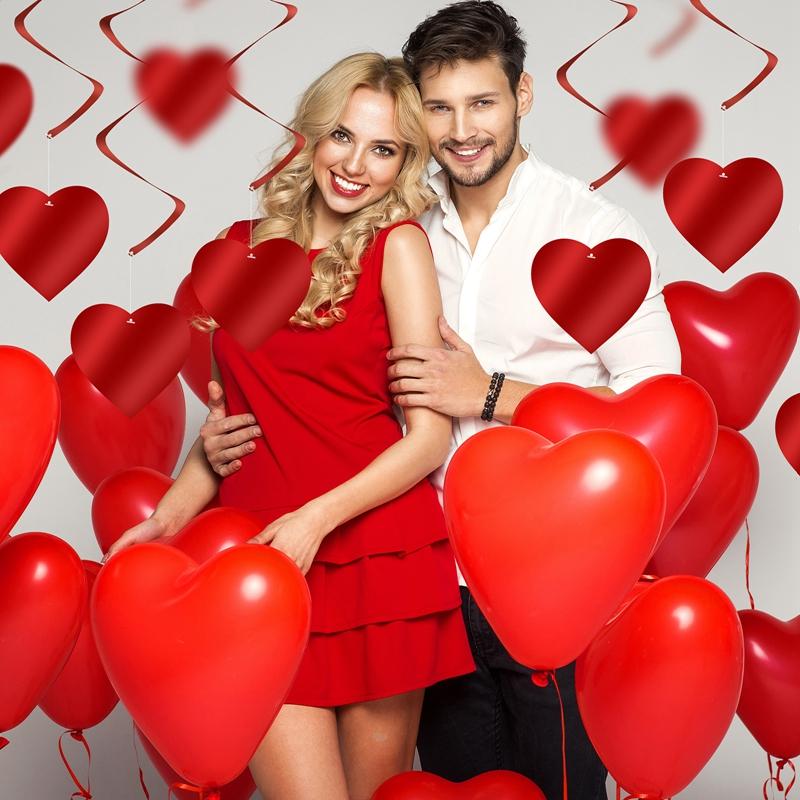 30 Buc. Roșu/Alb Aniversare Inimă Iubire Spirale Agățate Ghirlandă Paie Baloane Pentru Ziua Îndrăgostiților Nuntă Decoruri Petrecere