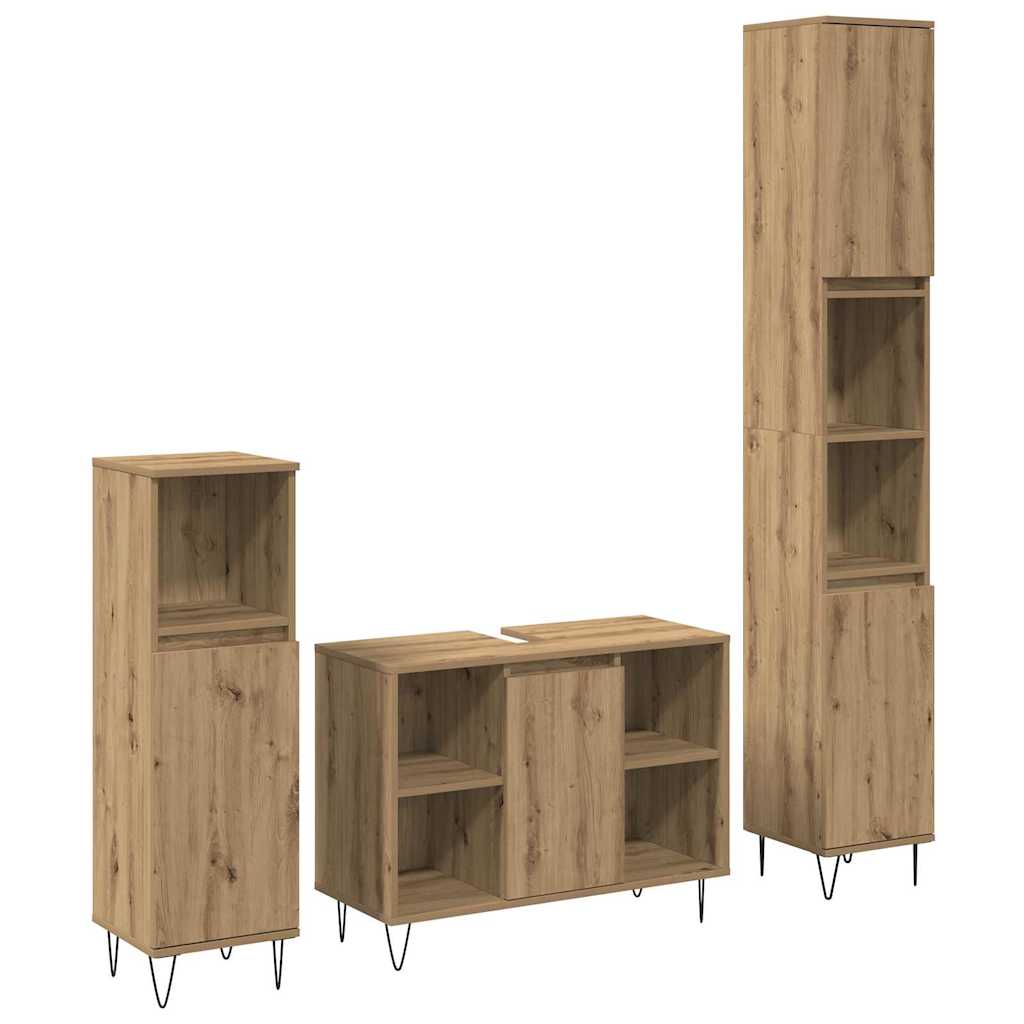 Bathroom Furniture Set with Shelf 3 Pcs Artisan Oak Wood Based Material
