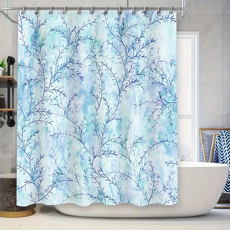 Watercolor Branch Shower Curtain Blue White Floral Print for Bathroom Decor Polyester Fabric Waterproof Shower Cakeshield 90x180cm