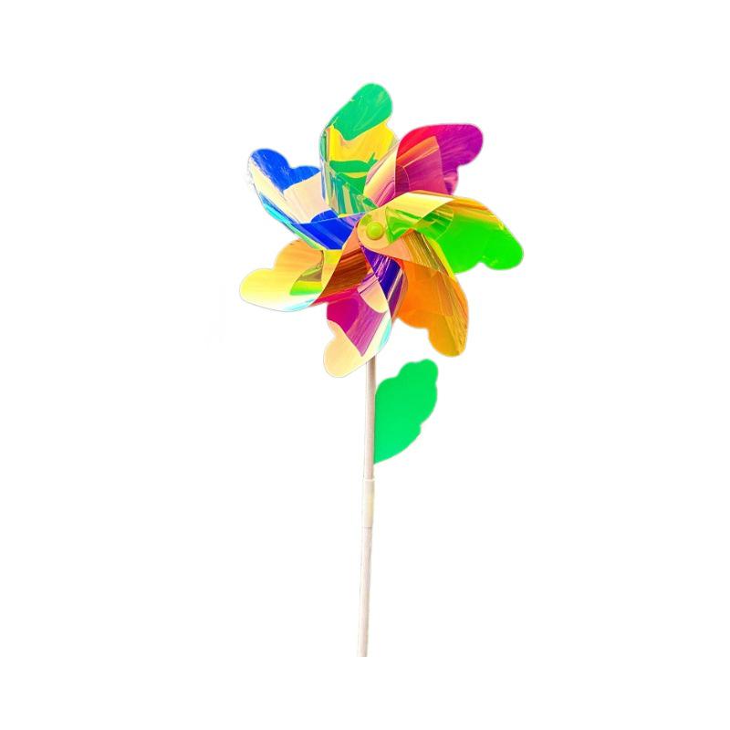 Large Iridescent Wooden Pinwheel Toy for Outdoor Fun