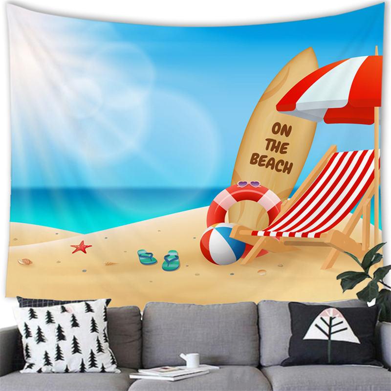 Summer Beach Tapestry Wall Hanging Cartoon Summer Beach  Party Home Bedroom Living Room Aestheticism Decor Background Tapestry