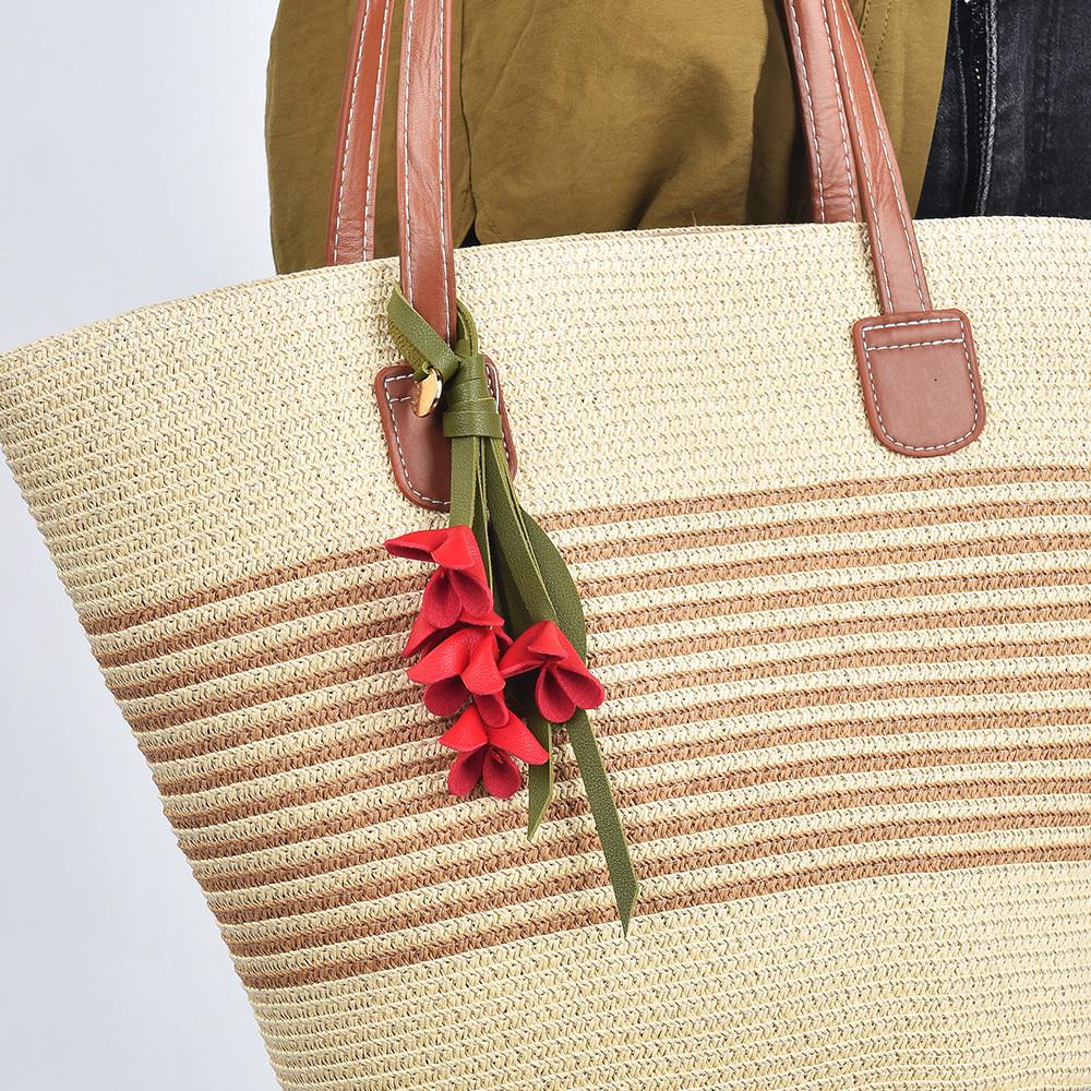 Style Leather Camellia Bag Charm With Handcrafted Superfiber For Car Key Decor