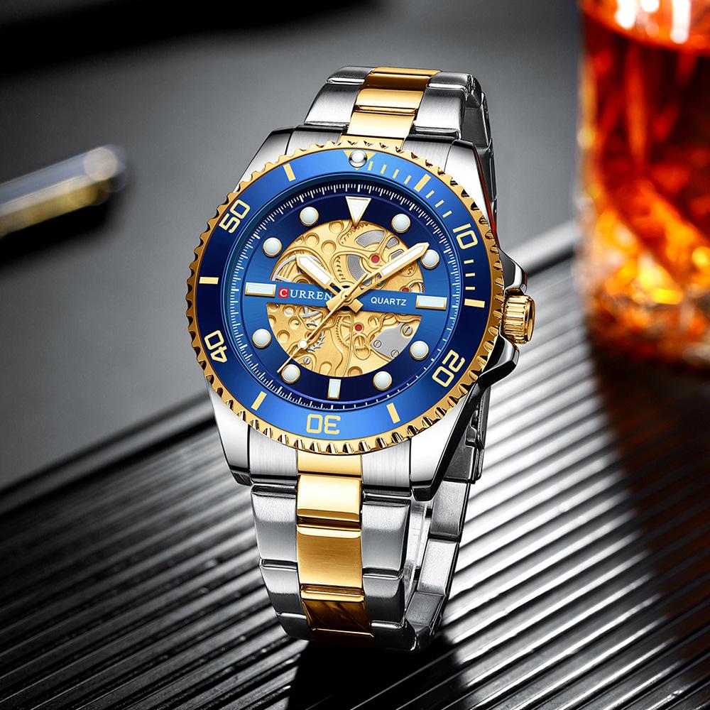 CURREN Fashion Business Men's Watch Quartz Waterproof Night Light Unique Rotating Bezel Luxury Watches