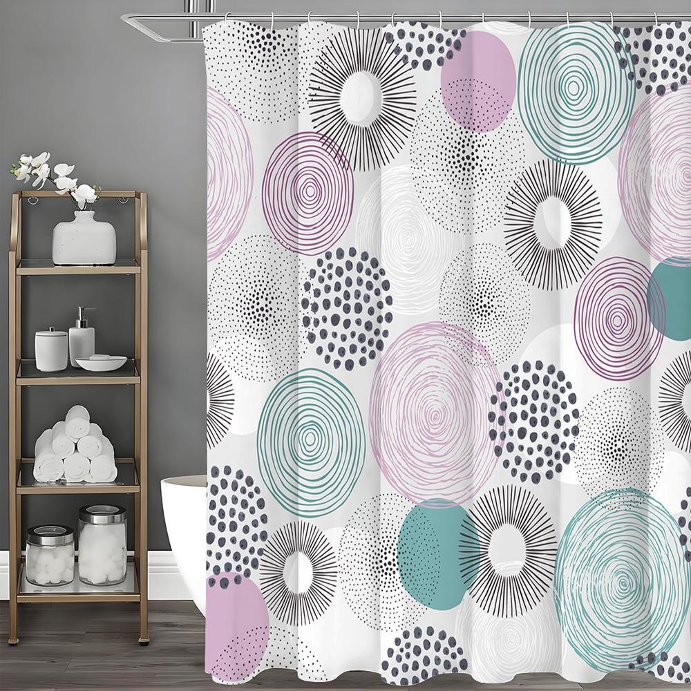 

Creative Colorful Circle Shower Curtain, Bathroom Decorative Shower Curtain, Waterproof Shower Curtain with Hooks 90*180cm