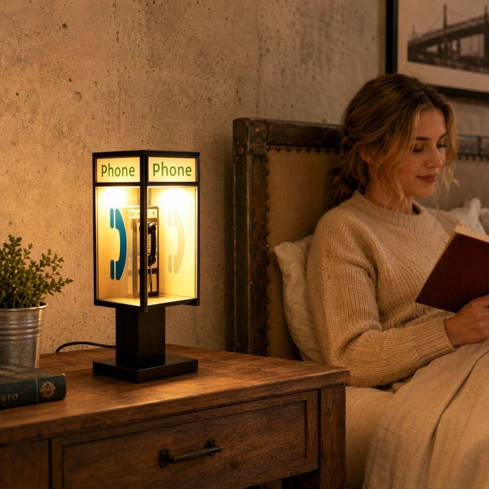 Soft Warm Glow Vintage Phone Booth Night Light LED Light Desktop Table Lamp  Office Desktops