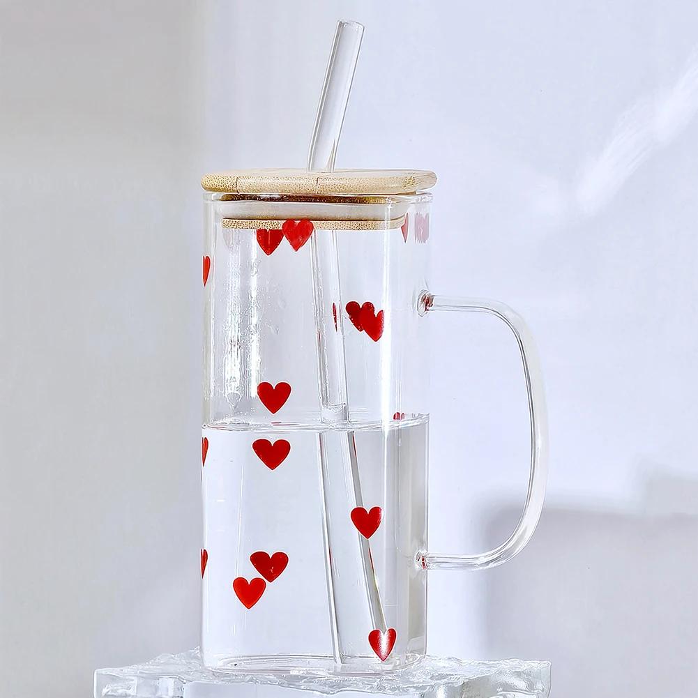 

Transparent Glass Drink Cup With Handle Wood Lid Explosion Proof Mug For Household Juice Milk Beer And Soda Drinking 400ml