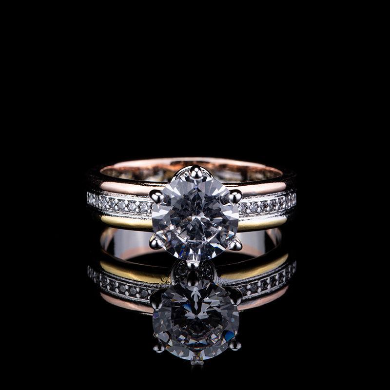 Classic Six-Claw Ring Popular Jewelry Divided Into Two-Color Ring Imitation Zircon Diamond Hand Jewelry