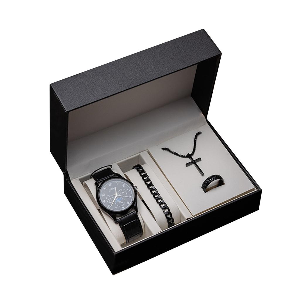 Men's Watch Set Father's Day Gift Box Quartz Watch Men's Watch Bracelet Souvenir Business Gift For Daddy, Husband And Grandfather